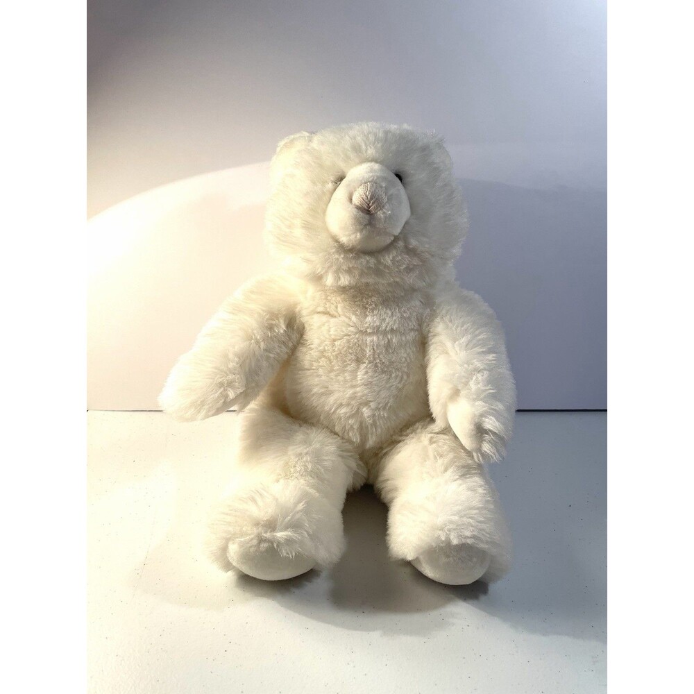 Build A Bear White Teddy Bear Plush 12" Blue Eyes & Nose Vintage